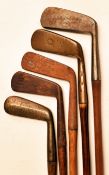 5x assorted putters - Wright & Ditson US straight blade; a putting cleek showing the Rifle cleek