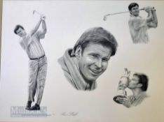 Allan Cotterill signed ltd ed golfing collage of Nick Faldo – various poises incl one with The