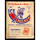 1951 Streatham v Lethbridge Maple Leafs Ice Hockey Programme date Jan 8th, creases, tears to