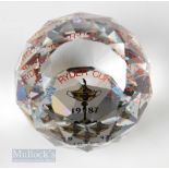 1987 Ryder Cup Cut Glass Paperweight having faceted body with mirrored central design “Ryder Cup