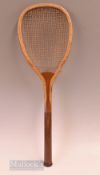 c1888 Rare F.H. Ayres ‘The Central Strung’ flat top wooden tennis racket with maker’s script details