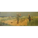 Hassall, John (1868-1948) – period chromolithograph golfing scene - titled “Bunkered” featuring a