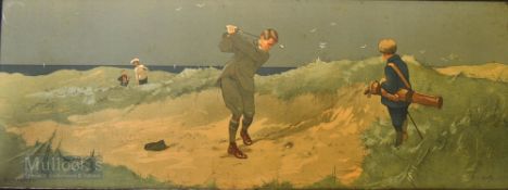 Hassall, John (1868-1948) – period chromolithograph golfing scene - titled “Bunkered” featuring a