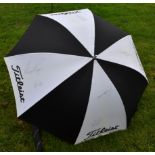 1983 Titleist golf umbrella signed by 7x Major golf winners – signed at 1983 Open Golf