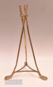 Interesting Brass Golf Club Pyramid Stand made up with 3x longnose style clubs, golf ball and