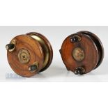 Milwards stamped wood and brass star back 4 ½” centre pin reel with brass rear flange and lining,