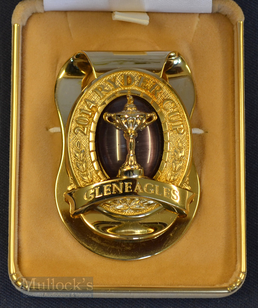 Rare 2014 Ryder Cup gold plated and polished stone money clip given to players and officials & - Image 2 of 3