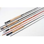 4x Mixed Fly Rods – Shakespeare 1625 fibre glass 8ft 2 piece, line 7/8, Masterline XL 9ft 2 piece,