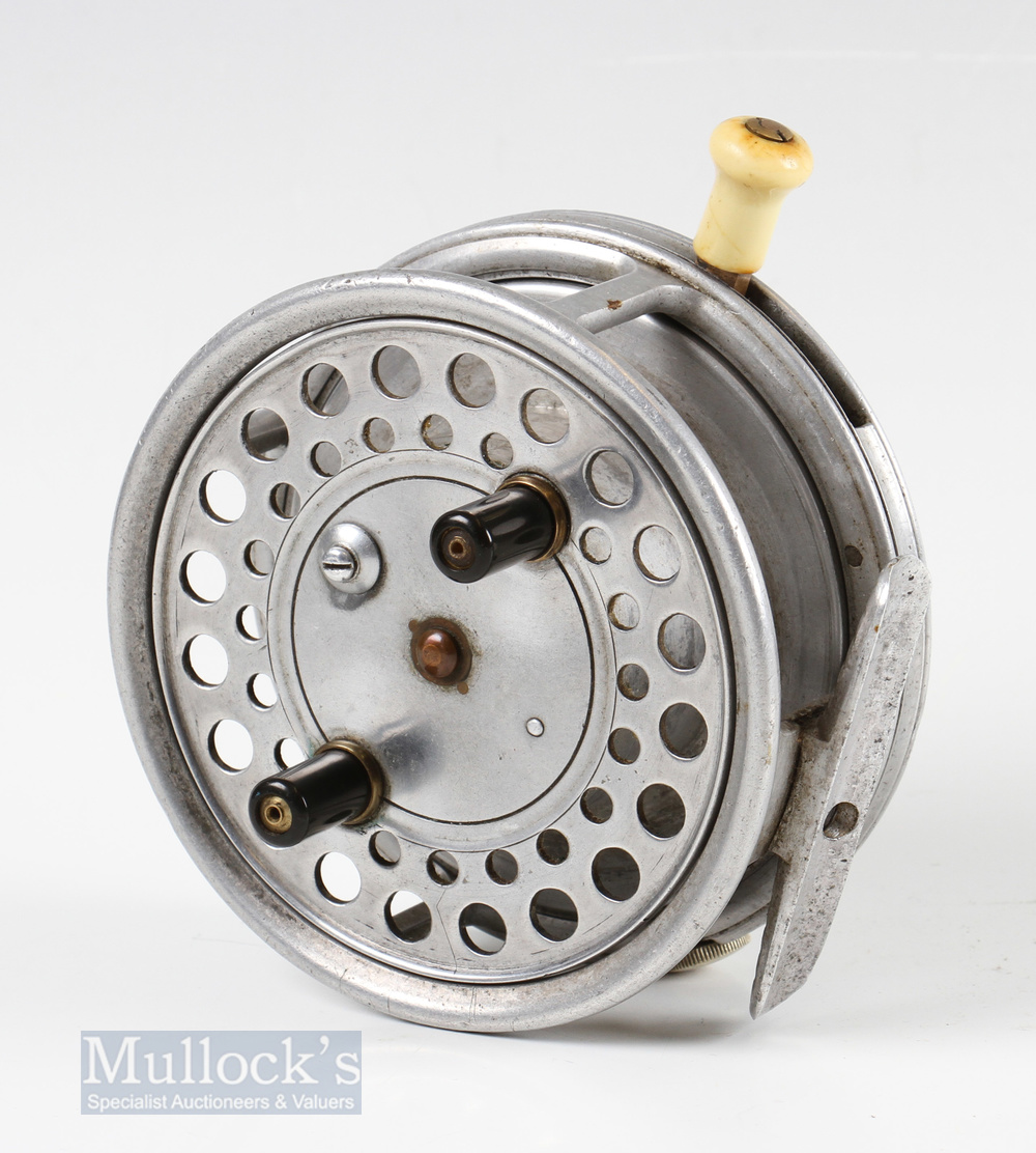 Scarce Hardy The Silex Major 4” Hiduminium Unpolished Reel with twin black handles, button spool