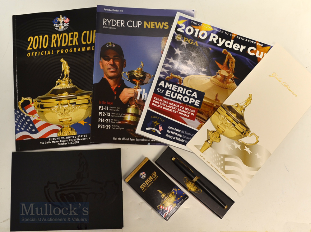 Collection of 2010 Ryder Cup Official Items (6) – Gala Dinner Menu held at Cardiff Castle;