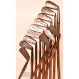 12x assorted irons – mostly long and mid irons Staynorus L model Stepped down no. 2 iron (split to