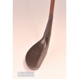 George Forrester Elie dark stained scare neck putter with red fibre sole slip c/w makers oval