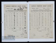 1922 Abe Mitchell and Arthur Havers player’s score cards (2) – played at Kings Norton Golf Club to