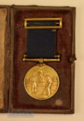 Royal Wimbledon Golf Club 9ct gold medal c/w ribbon and swivel bar c1928 - with embossed period
