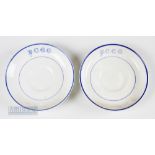 Pair of Honourable Company of Edinburgh Golfers Saucers both white saucers with blue initials and