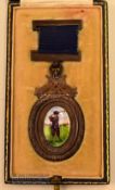 1929 St Nicholas Golf Club Prestwick Bronze and Enamel medal c/w ribbon and bar – oval medal with