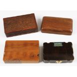 4x Wooden Fly Boxes one rectangular 20 section box, one hand carved, one Kashmir 1944 with cork