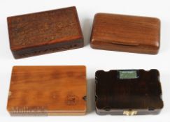 4x Wooden Fly Boxes one rectangular 20 section box, one hand carved, one Kashmir 1944 with cork