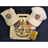 Collection of 2001 Ryder Cup Official Merchandise (5) – to incl 2x Ryder Cup Caps, Official Ryder