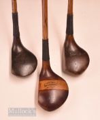 3x left handed playable woods – J H Taylor Autograph small head driver with sole added weight, A