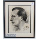 Max Faulkner – original charcoal drawing of 1951 Open Golf Championship Winner with artists