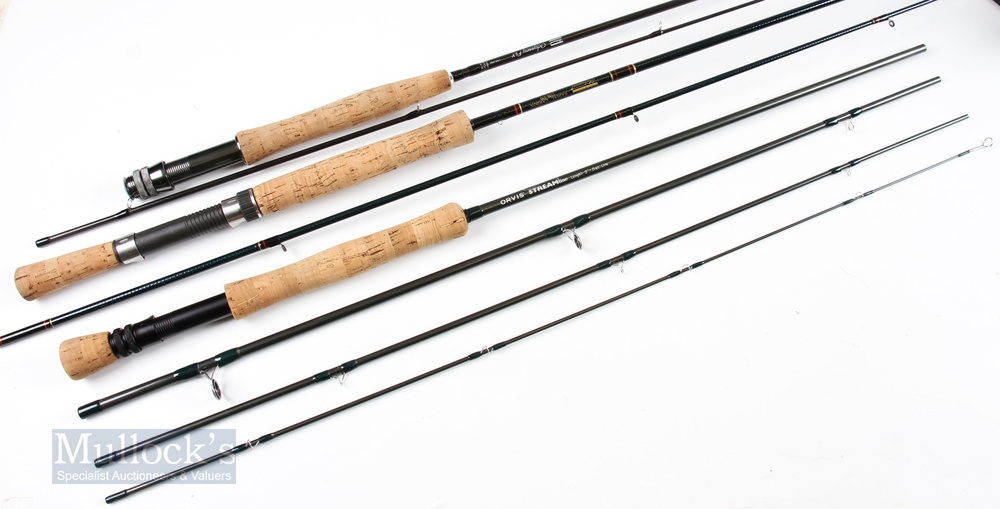 3x Carbon Fly Rods – Orvis Streamline 9ft 4 piece, line 8# with very light use, Shakespeare
