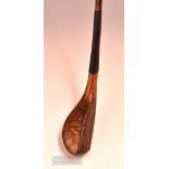 Early Geo G Bussey London light stained beech wood deep hooked faced long baffie spoon - with full