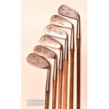 6x good assorted irons - Tom Stewart mashie, Leslie Cotton Coulsdon Court GC Surrey mid iron, 2x