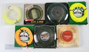 7x Assorted Fly Lines all appear unused, Wickhams Premium WF8S sinking, Shakespeare Glider 3252