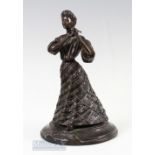 Bronze golfing figure of Vic lady golfer – possibly Lady Margaret Scott in full length flowing skirt