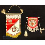 1968 Manchester United v Anderlecht European cup car Football Pennant plus another smaller