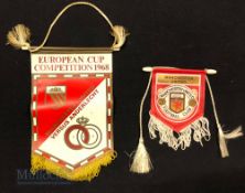 1968 Manchester United v Anderlecht European cup car Football Pennant plus another smaller