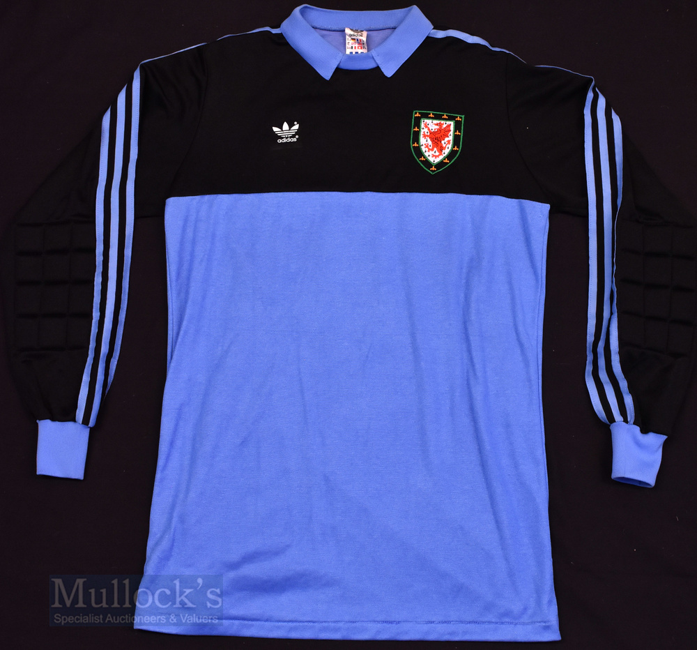 1980s Wales International Goalkeeper football shirt Adidas, in blue and black, size XL, No 12 to