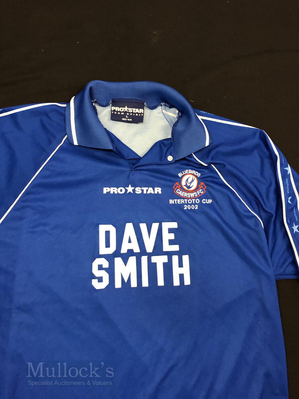 2002/03 Caersws FC Home ‘Intertoto Cup’ football shirt size L 42/44, in blue, Prostar, long sleeve - Image 2 of 2