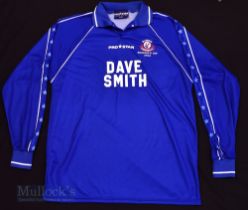 2002/03 Caersws FC Home ‘Intertoto Cup’ football shirt size L 42/44, in blue, Prostar, long sleeve