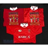 1999 Manchester United Football Shirts Treble replica shirts x3, all size large. Unbranded shirts.