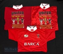 1999 Manchester United Football Shirts Treble replica shirts x3, all size large. Unbranded shirts.