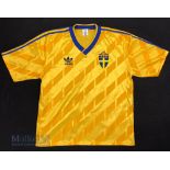 1989/92 Sweden International Home football shirt size 44/46”, Adidas, in yellow, short sleeve,