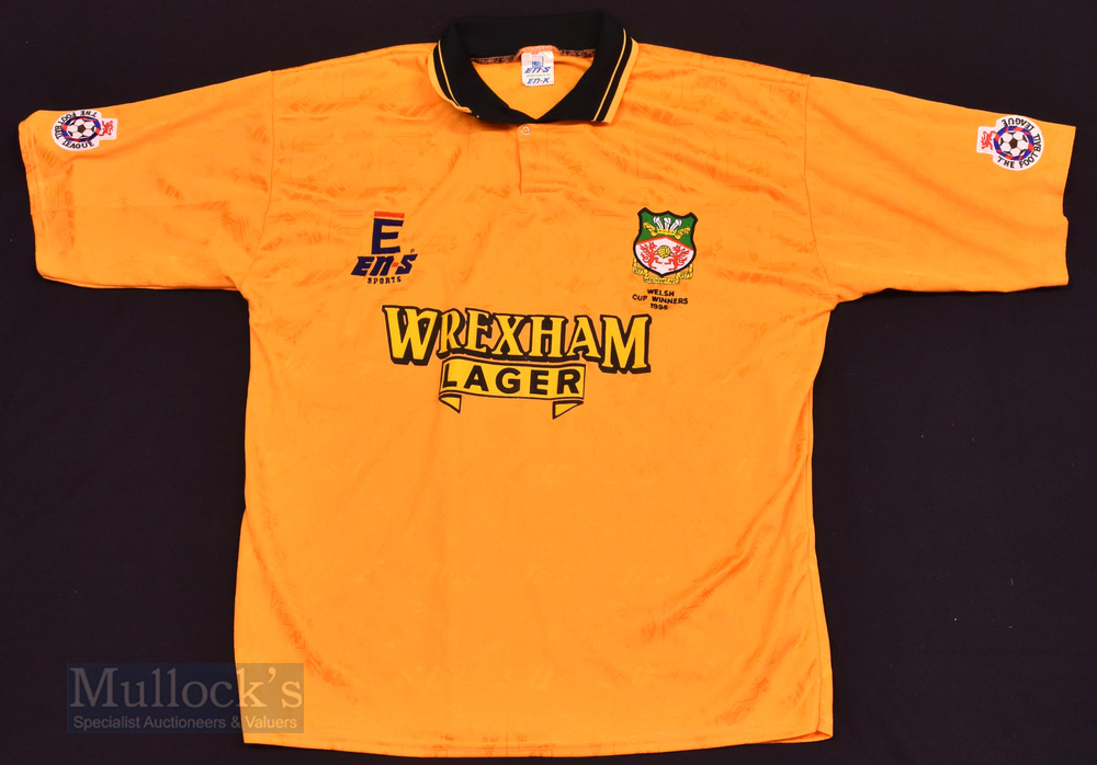 1994/95 Wrexham Away football shirt size 38-40” in gold, E.N.S, short sleeve with football league