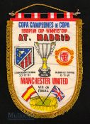 1991 European Cup Winners Cup 2nd Round Manchester United v Atletico Madrid Football Pennant, 41cm x