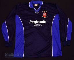 c2000s Bangor City FC Away football shirt size XL, in black and blue, Errea, long sleeve