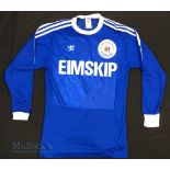 1980/90s Iceland International Home football shirt size large, Adidas, made in West Germany, in blue