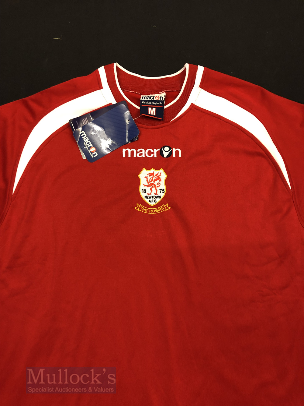 Newtown AFC Home football shirt size M, in red, Macron, long sleeve, with tag, appears unused - Image 2 of 2