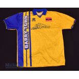 1990s Barry Town Home football shirt size XL, in yellow and blue, Errea, short sleeve