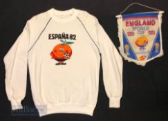 1982 World Cup ‘Espana 82’ England Pennant official World Cup Souvenir and Espana 82 Sweatshirt top,