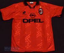 1995/96 AC Milan Home football shirt in size large, Lotto, star above badge, in red and black, short