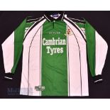 Aberystwyth Town AFC Home football shirt size L 42/44, in green and white, Prostar, long sleeve