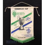 1986 Celtic v Kiev Dinamo European Cup Football Pennant, 20cm x 29cm, match Finished 1-1.