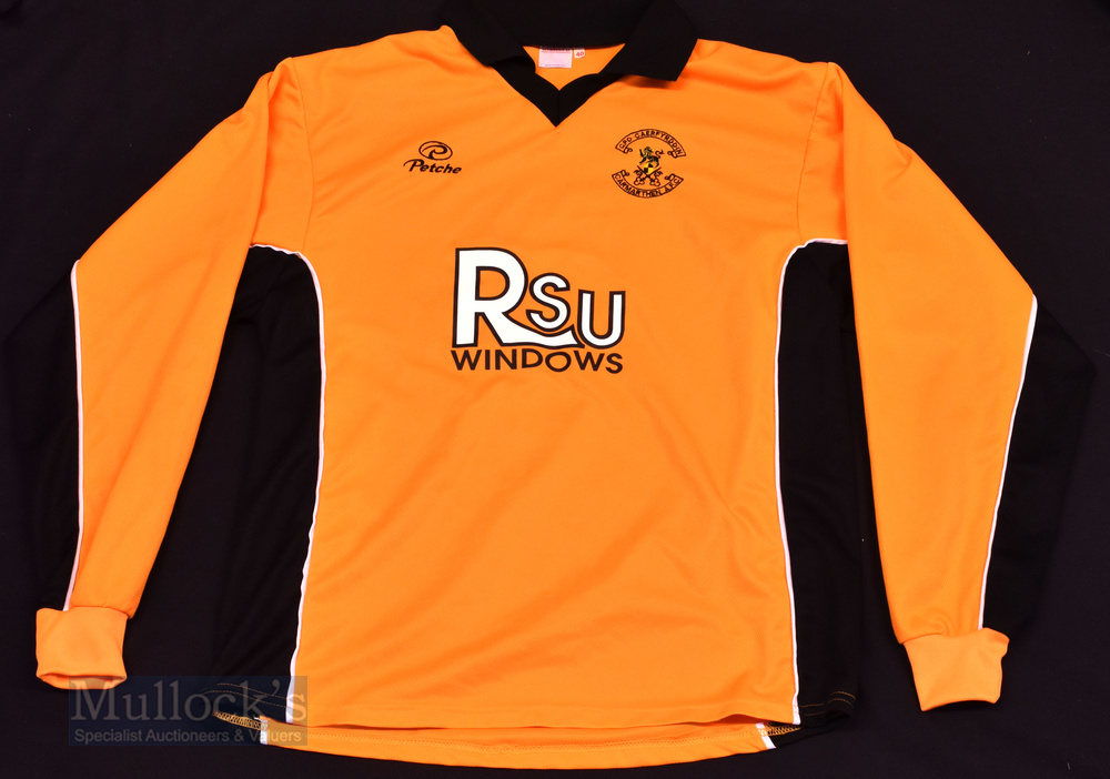 Carmarthen Town AFC Home football shirt size 40”, long sleeve, black and gold colour, MG Sports