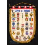 1990 Italy Italia World Cup Football Pennant Copa del Mondo, 30cm x 40cm. In good condition.